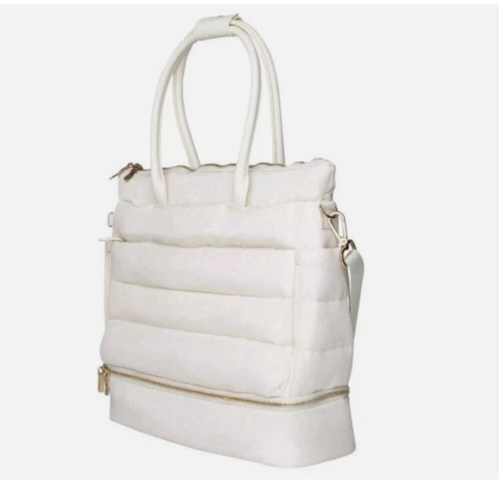 iPack Puffy Fashion Tote Luggage Cream Bag Travel Adjustable Strap Laptop Pocket - Picture 4 of 5